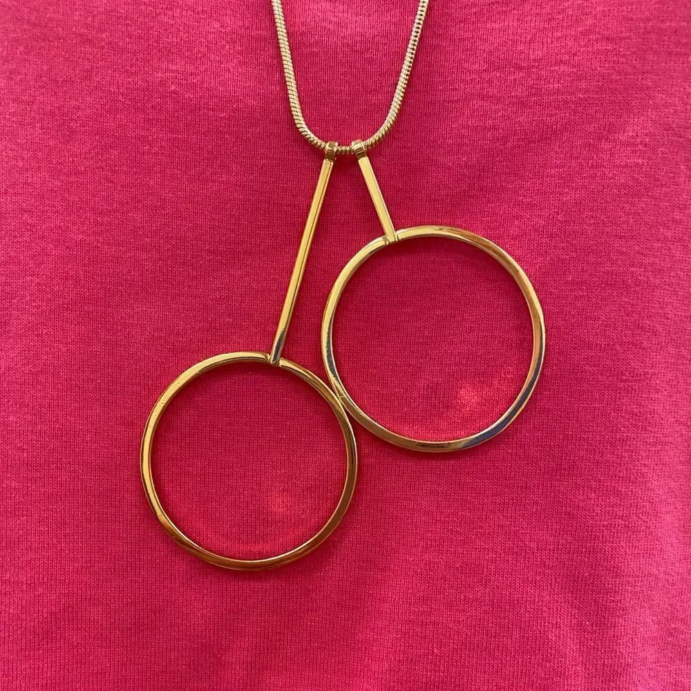 J. Crew gold long dangle open hoop‎ pendant necklace
